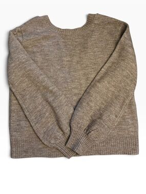 French Connection Women’s Medium Taupe Crewneck Knit Sweater Open Wrap Back Long